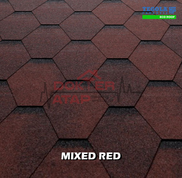 genteng aspal tegola eco roof hexagonal mixed red